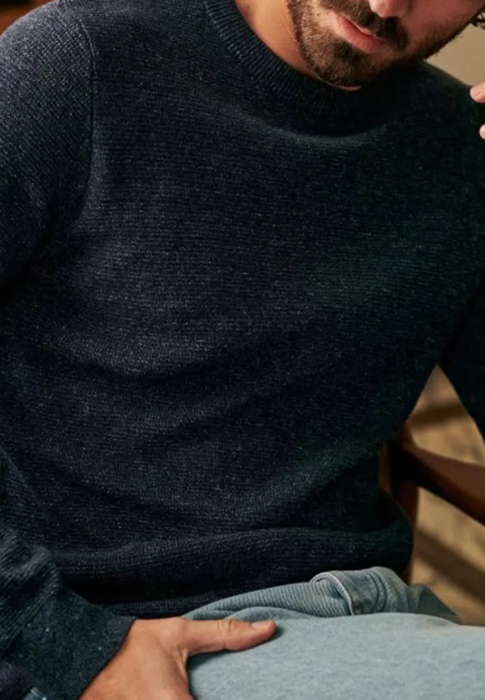 Dark Denim Heathered Knit Crew Neck Sweater
