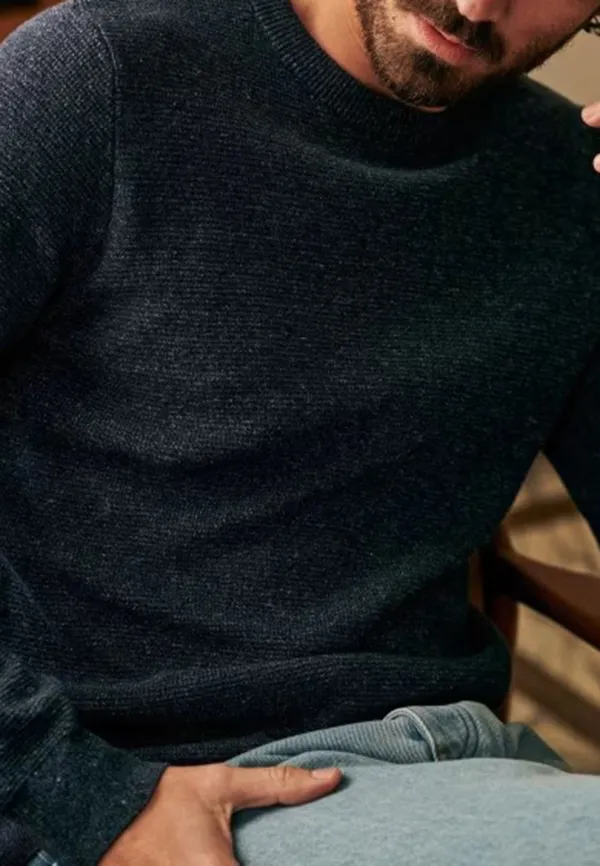 Dark Denim Heathered Knit Crew Neck Sweater