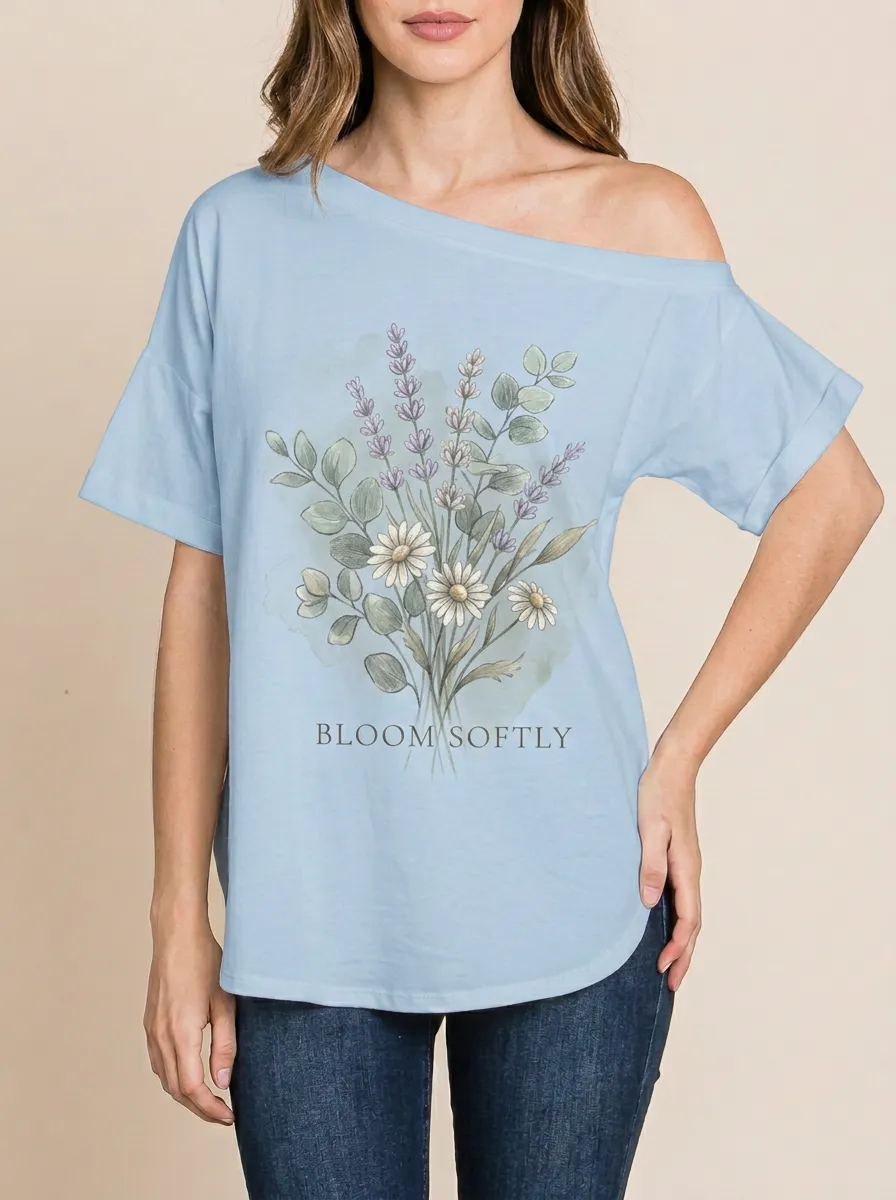 Women's Floral Nature Lover Lavender Daisy Printed T-shirt