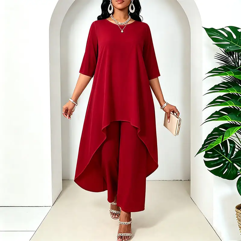 Women's Chic Asymmetrical Top & Wide-Leg Pants Set