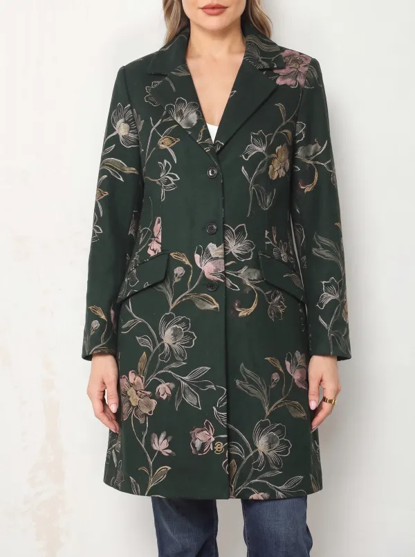 Women's Floral Botanical Black Printed Blazer Coat
