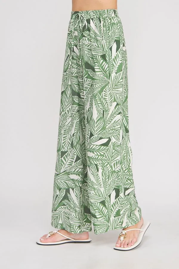 Tropical Print Textured Pants