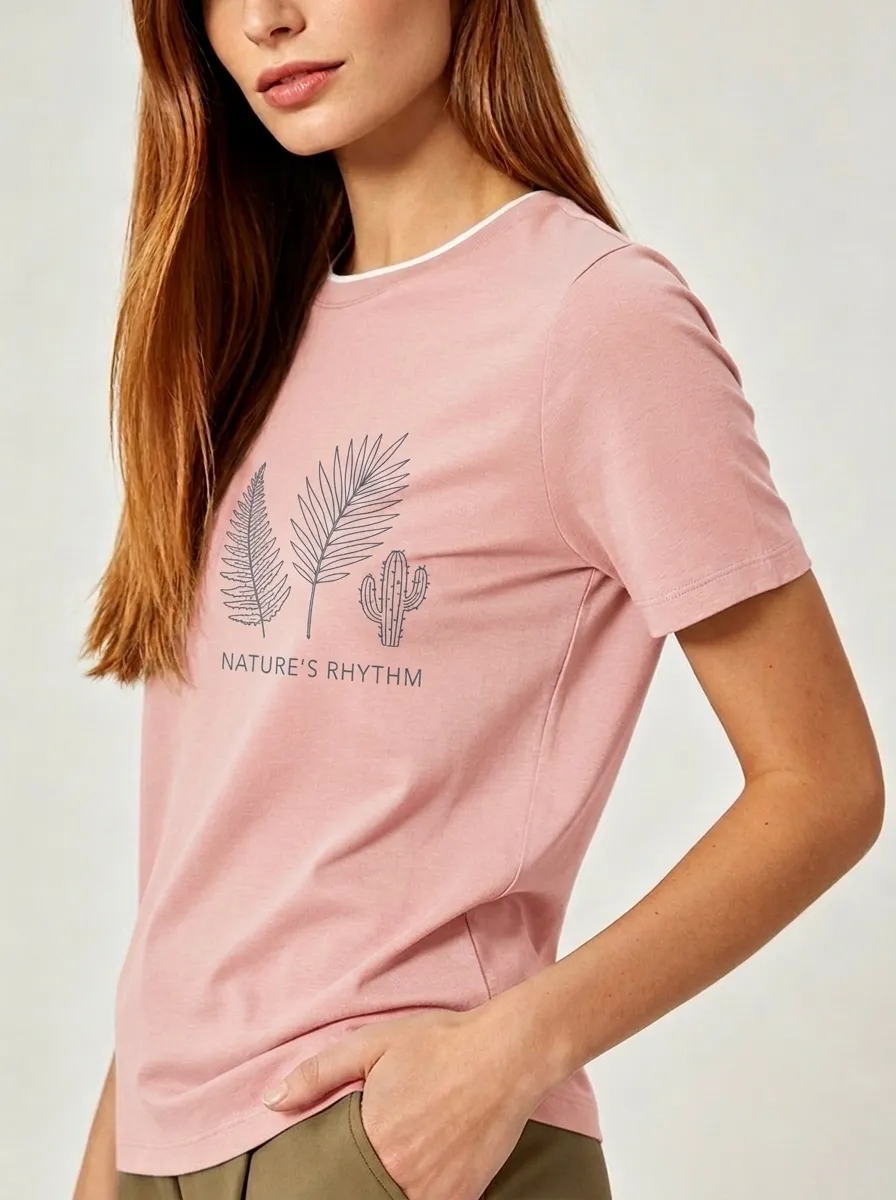 Women's Nature Lover Fern Cactus Printed T-shirt