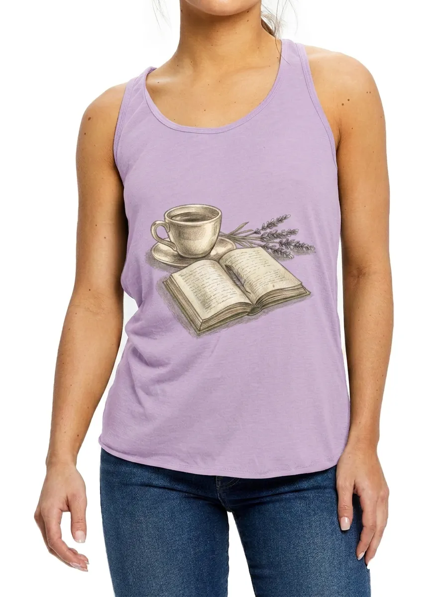 Women's Book Lover Coffee Lavender Printed tank top