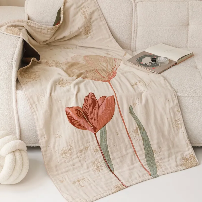 Tulip Embroidered Throw Blanket
