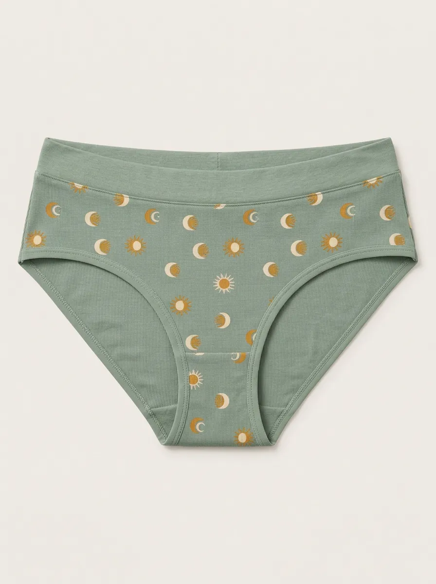 Women's Printed Briefs with Moon Celestial Detail
