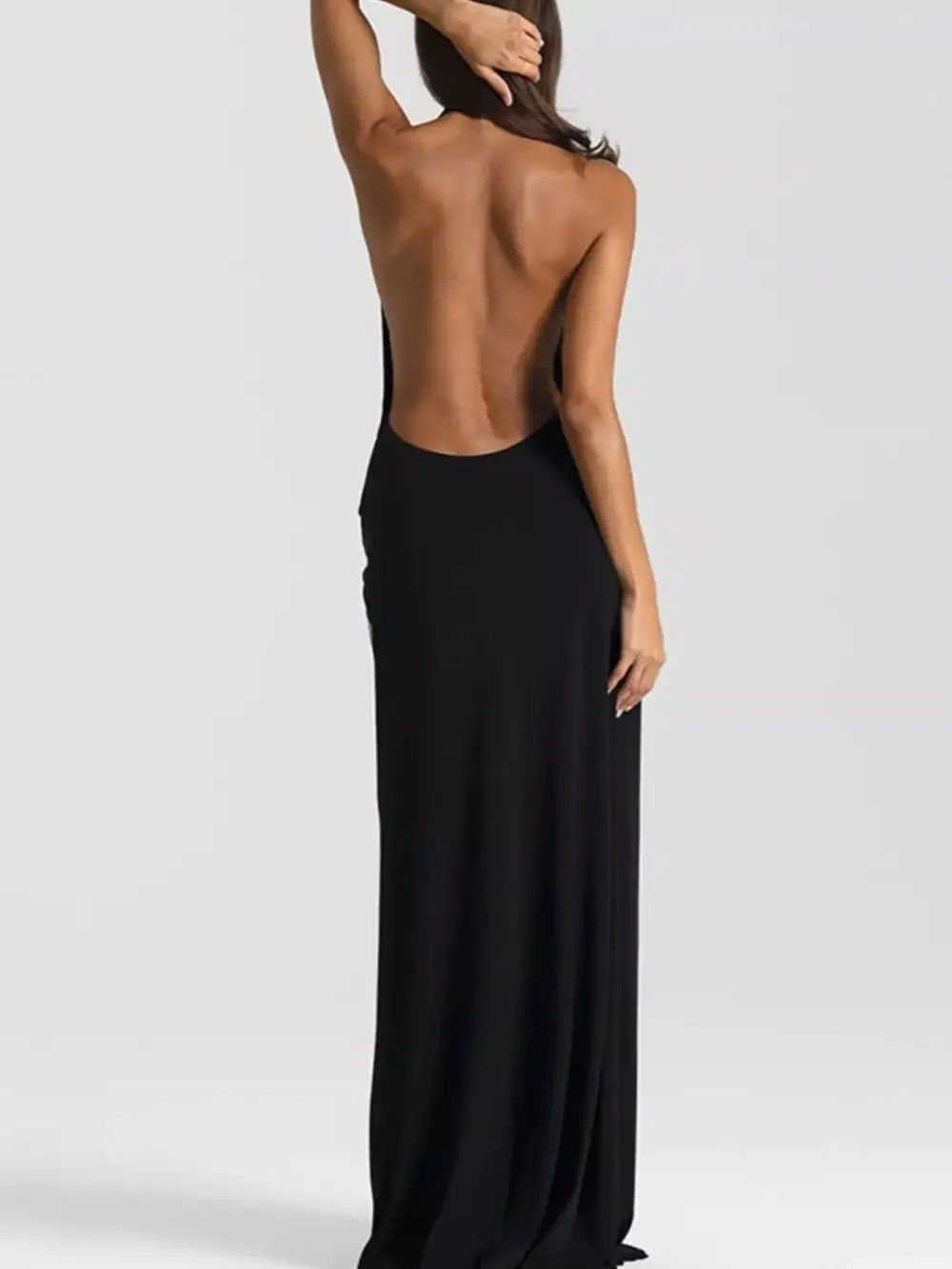 Classic Ruched Halter Maxi Dress