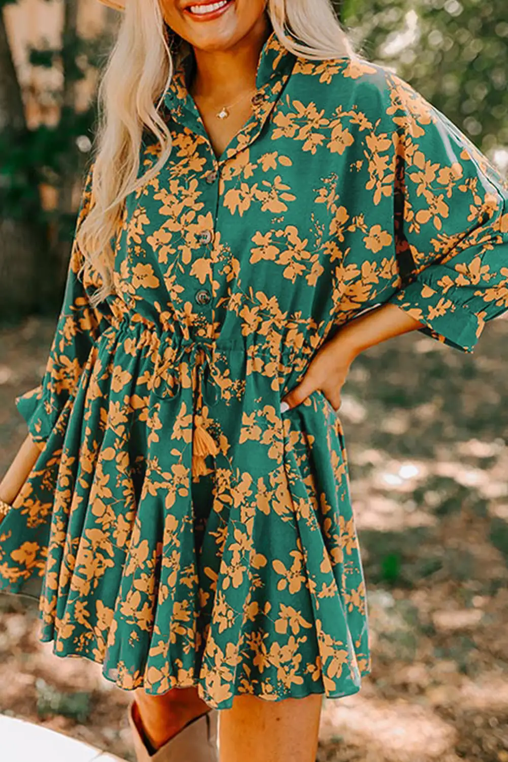 Floral Drawstring Tunic Mini Dress