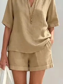 Tailored Refined Pocketed Top and Shorts Matching Set