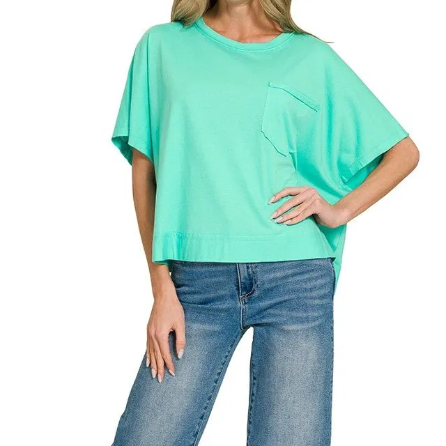 Exposed Seam Oversized Crop Casual Tee