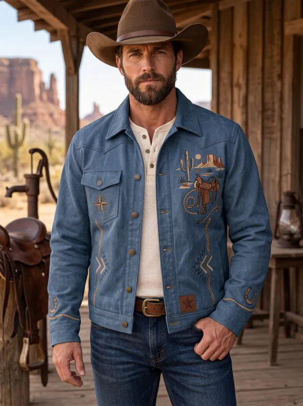 Western Trail Cactus Desert Motif Men's Western Jacket
