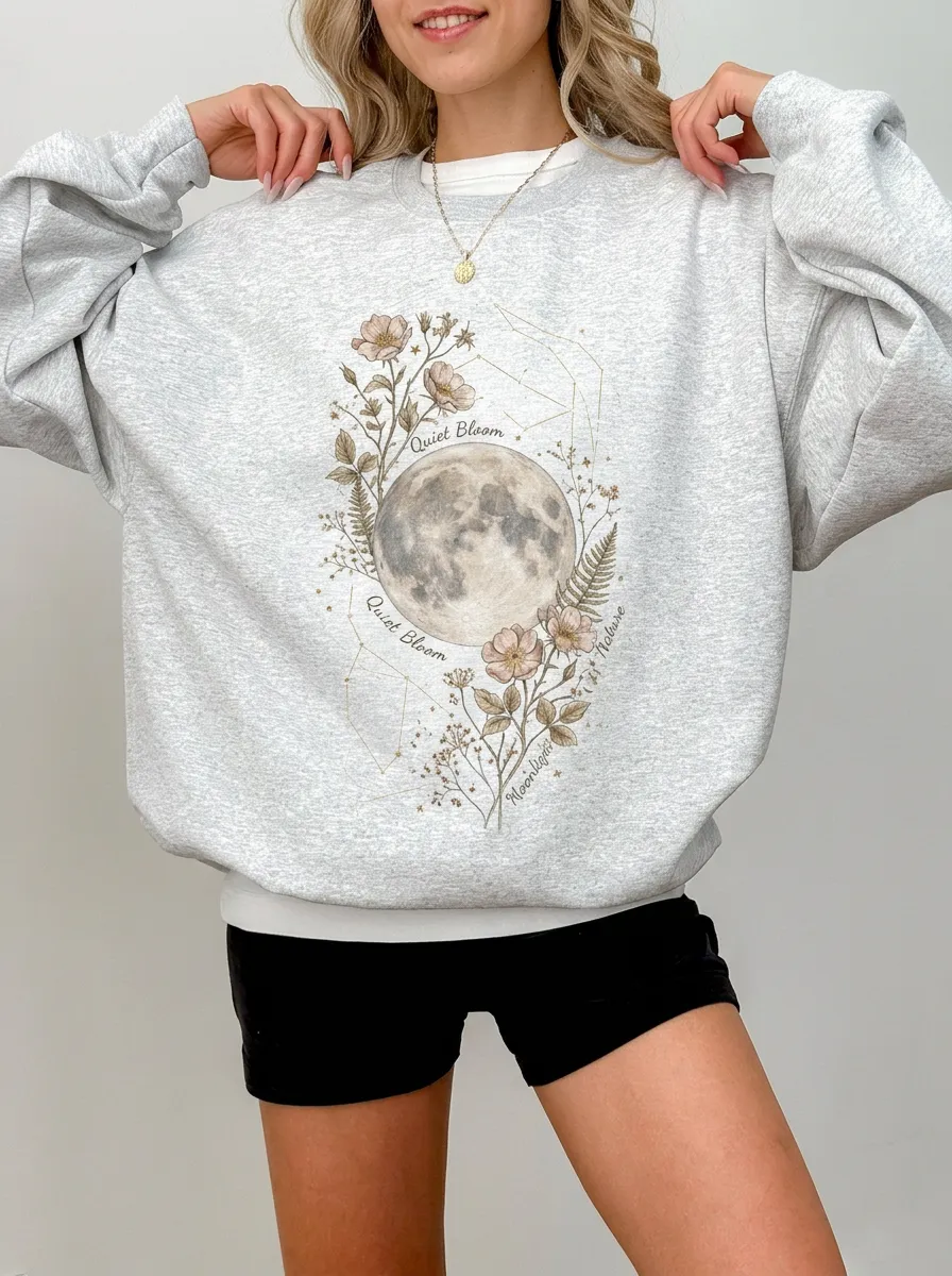 Women's Celestial Nature Lover Moon Floral Printed Sweatshirt
