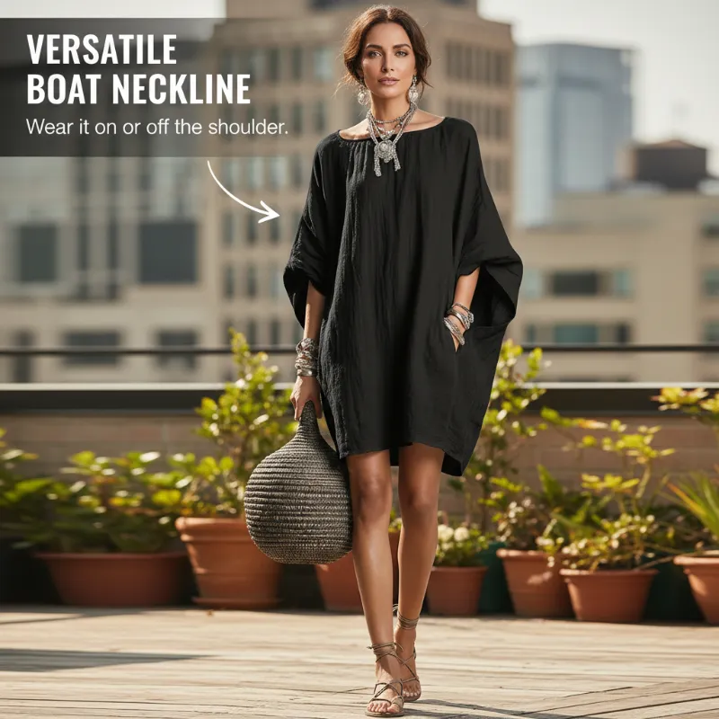 🌿Cotton And Linen Oversized Batwing Sleeve Dress