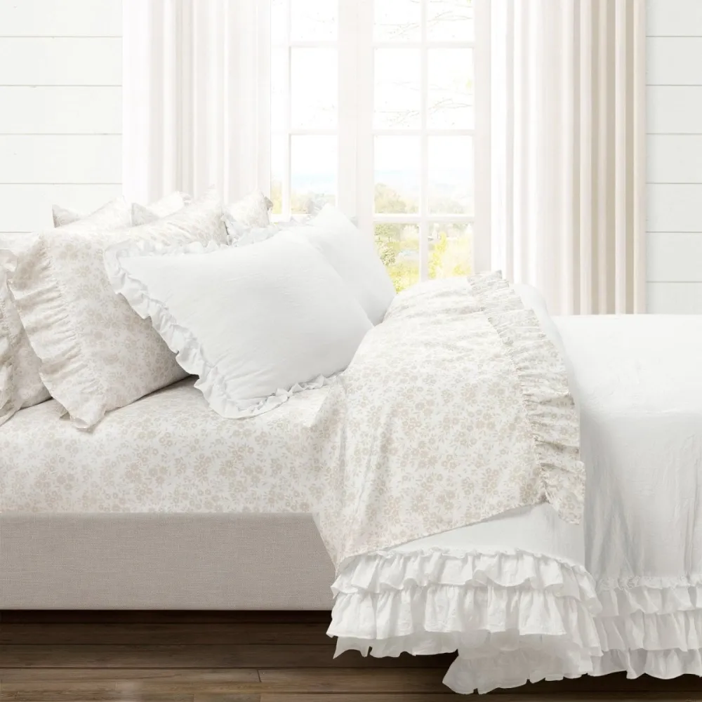Floral Ruffled Garden Sheet Bedding Set