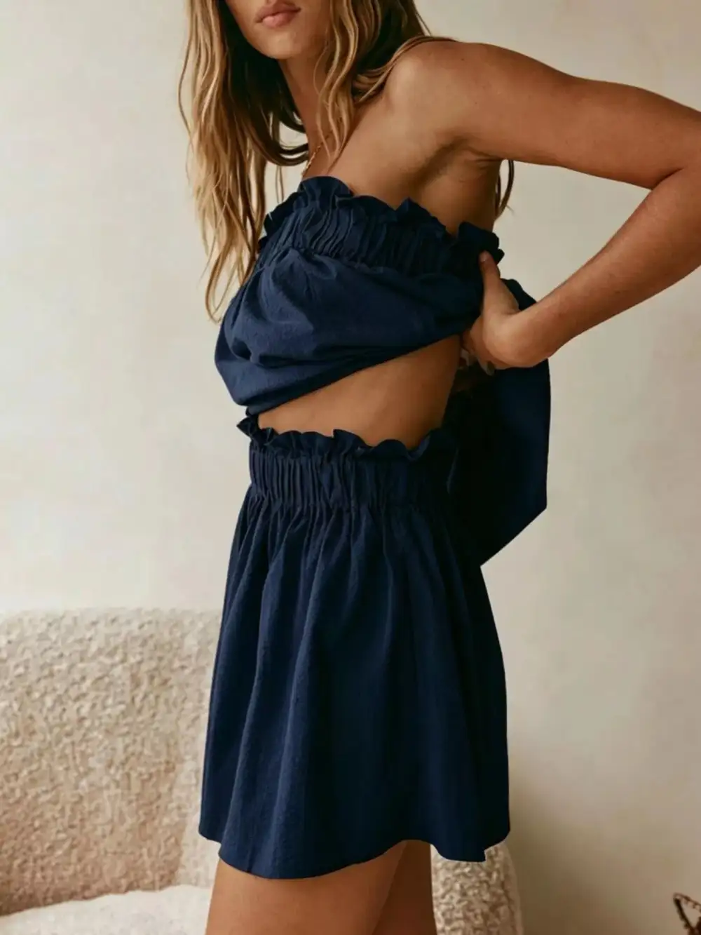 Polished Strapless Top And High-Waisted Skirt Set
