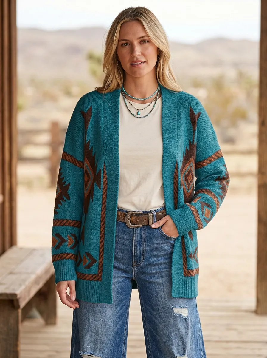 Women's Western Geometric Cardigan
