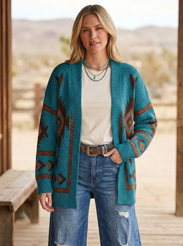 Women's Western Geometric Cardigan