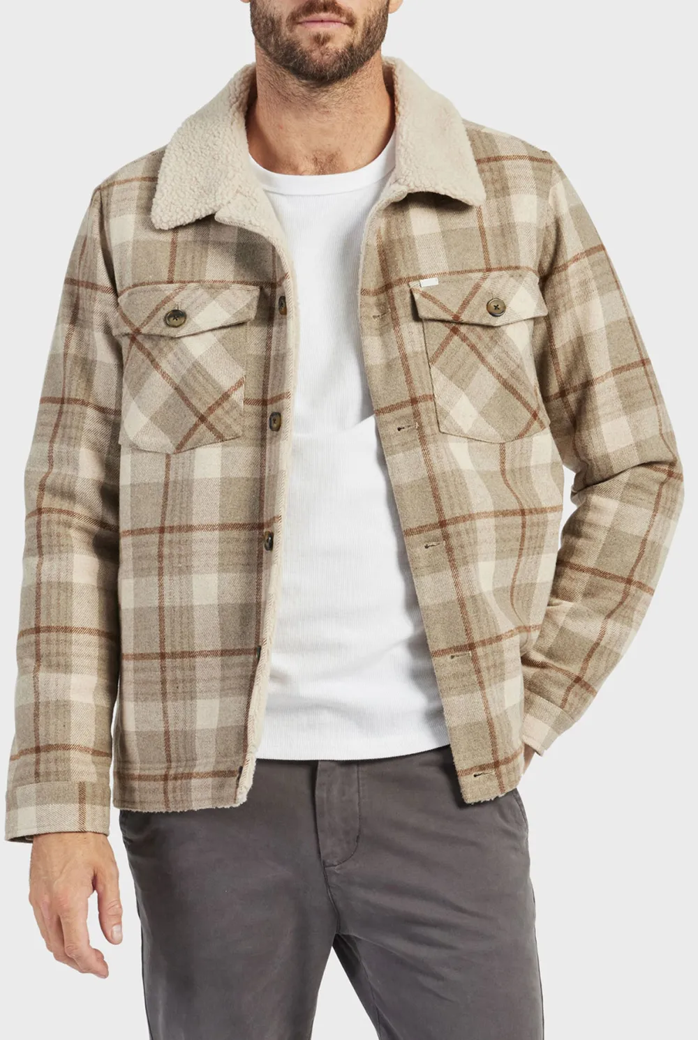 Sherpa Collar Plaid Quilted Shirt Jacket
