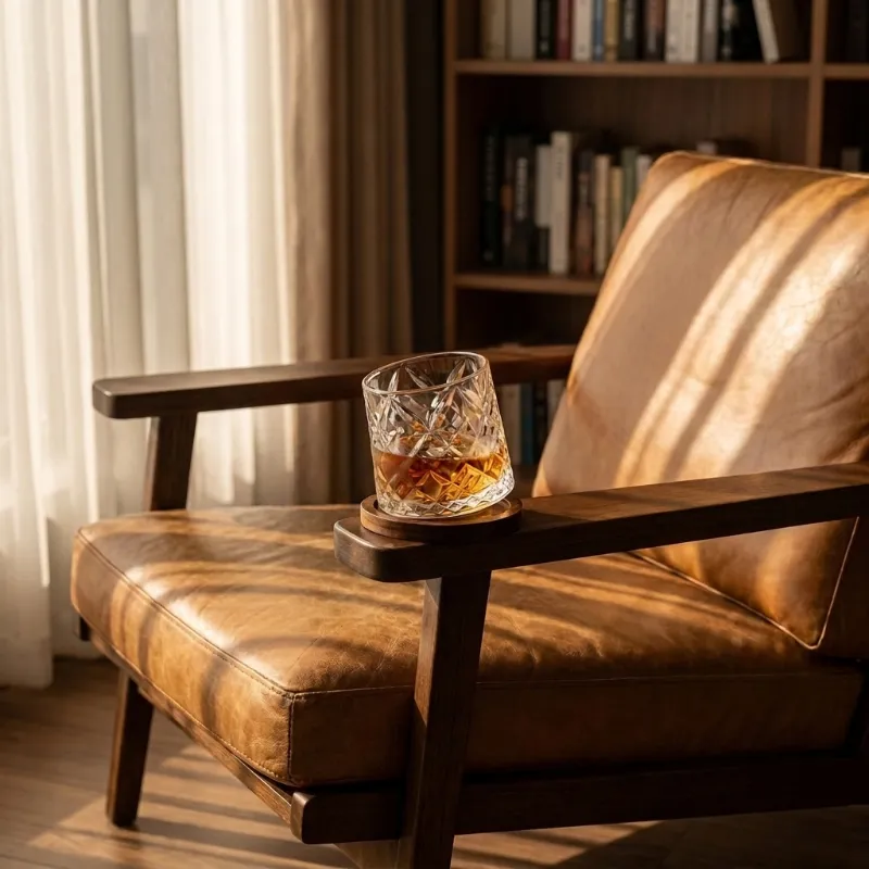 Rotating Whiskey Glass With Wood Coaster