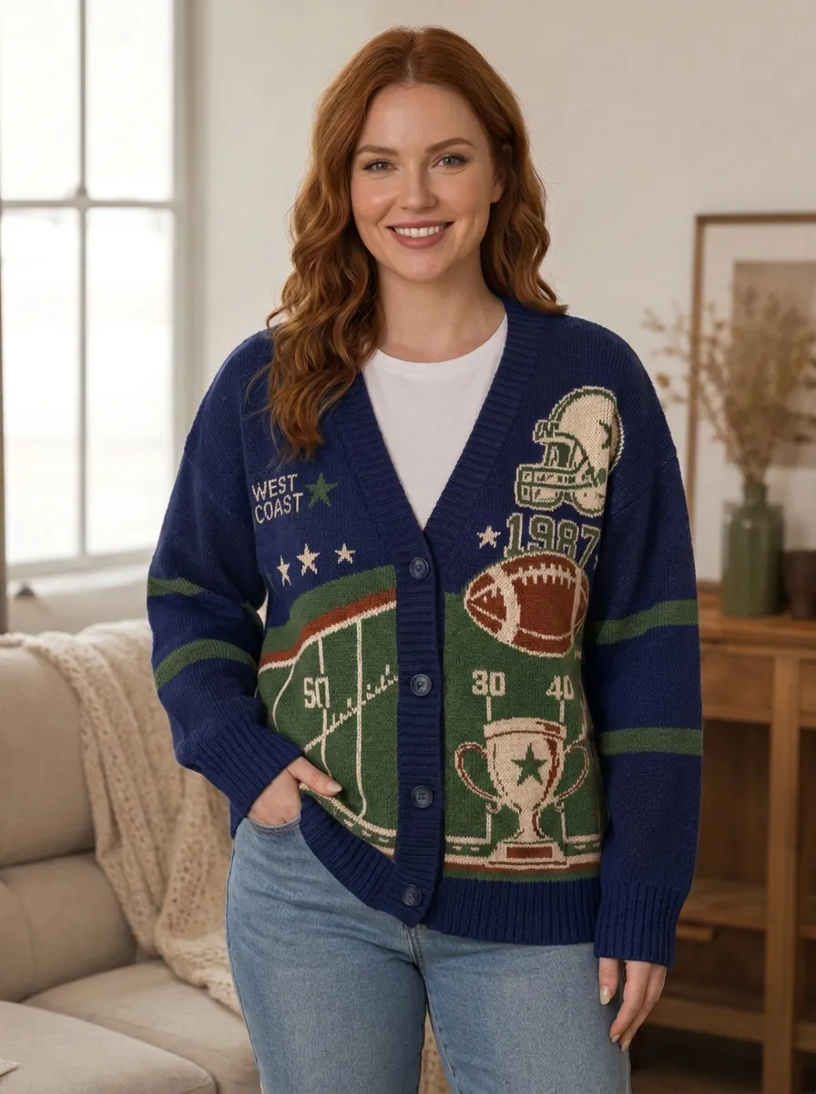 Women's Modern Football Trophy Ball Knitted Cardigan