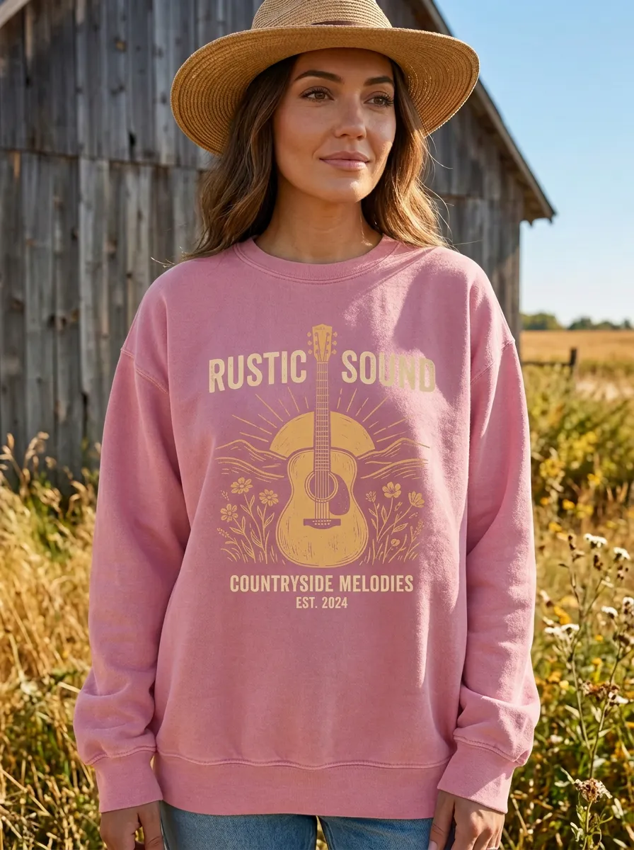 Western Music Guitar Floral Music Graphic Crewneck Sweatshirt