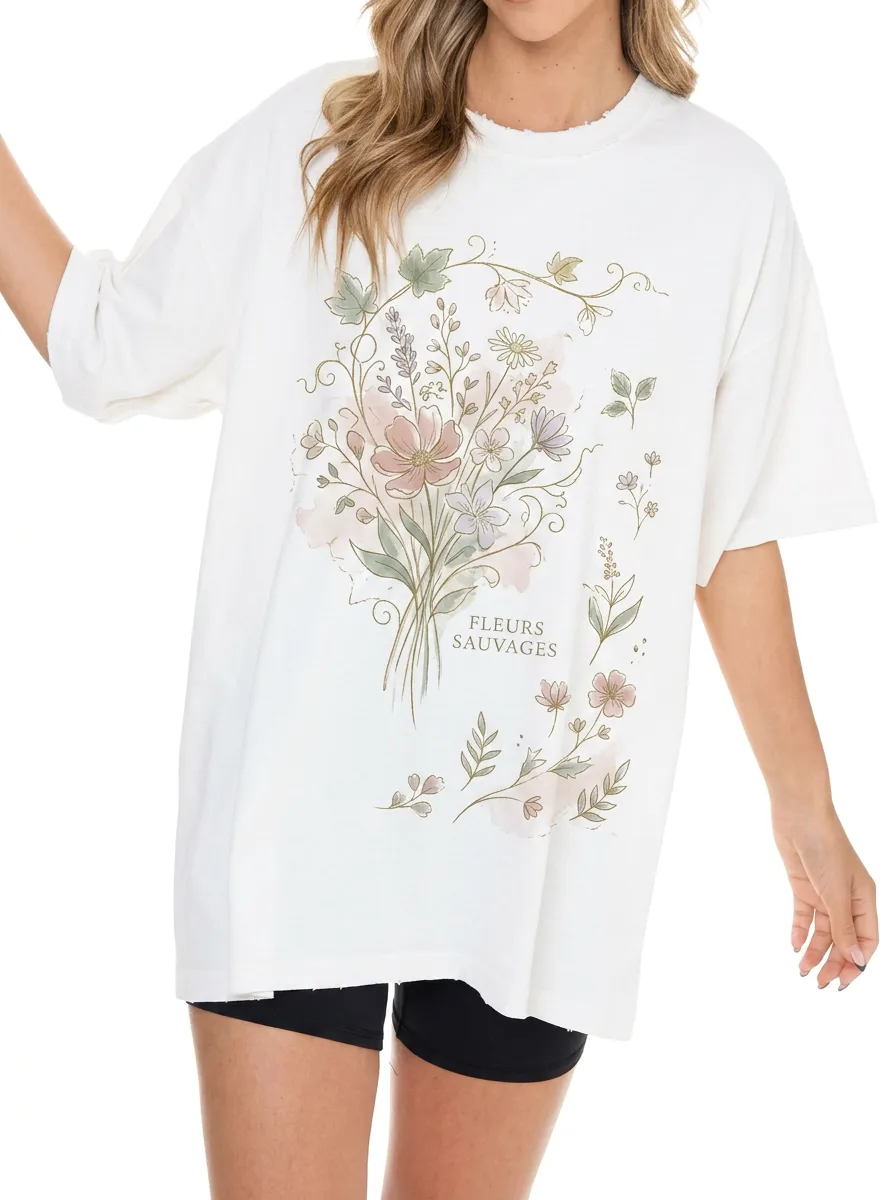 Women's Botanical Floral Fleurs Sauvages Printed T-shirt