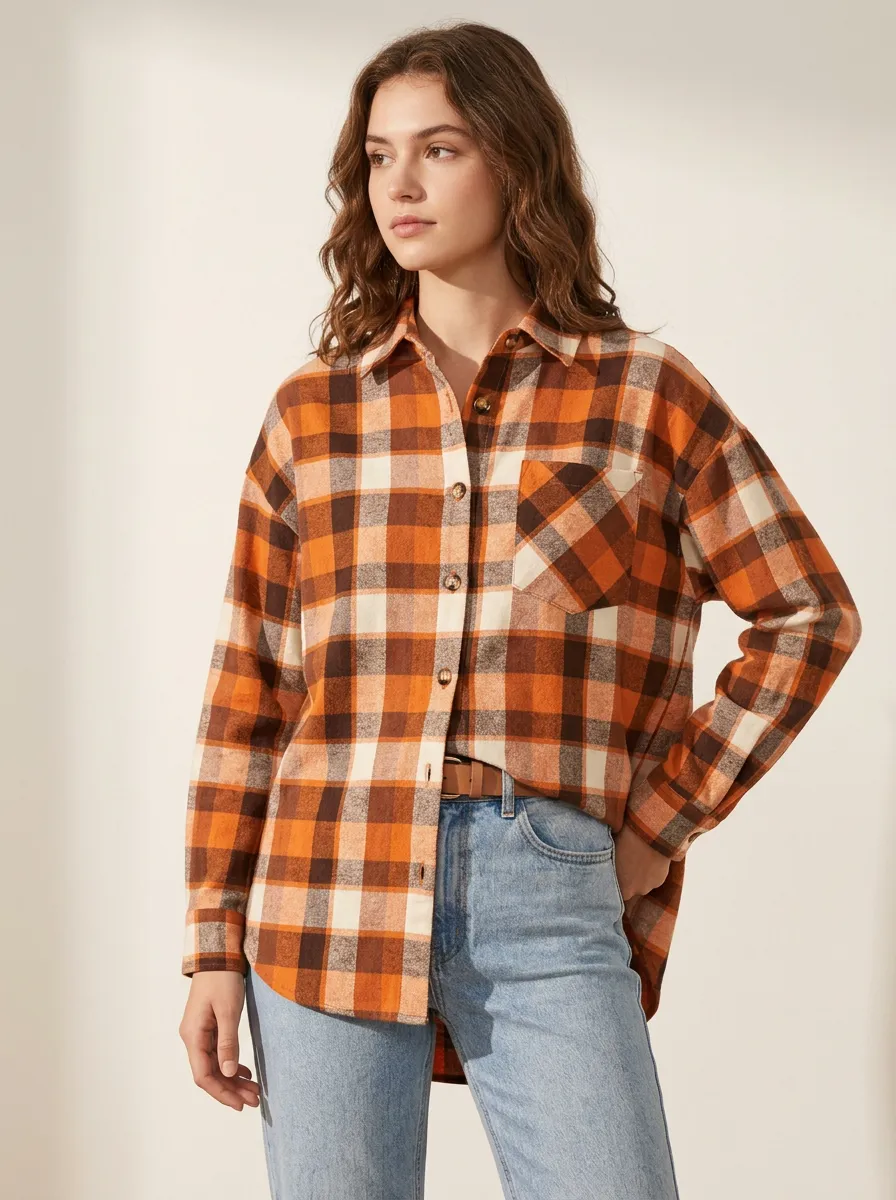 Minimal Printed Plaid Plaid Long-Sleeve Shirt