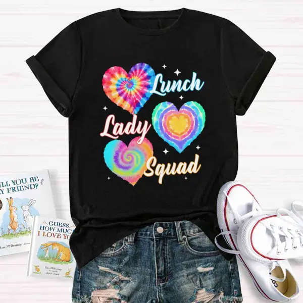 Lunch Lady Squad Colorful Peach Heart T-Shirt