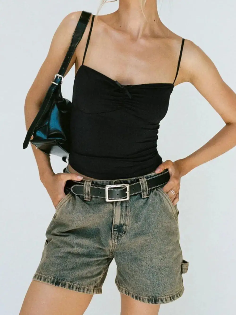 Washed High-Rise Denim Shorts