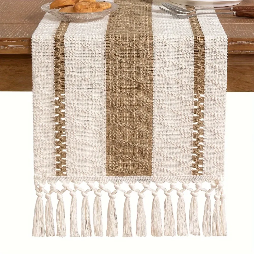 Boho Fringe Stripe Table Runner