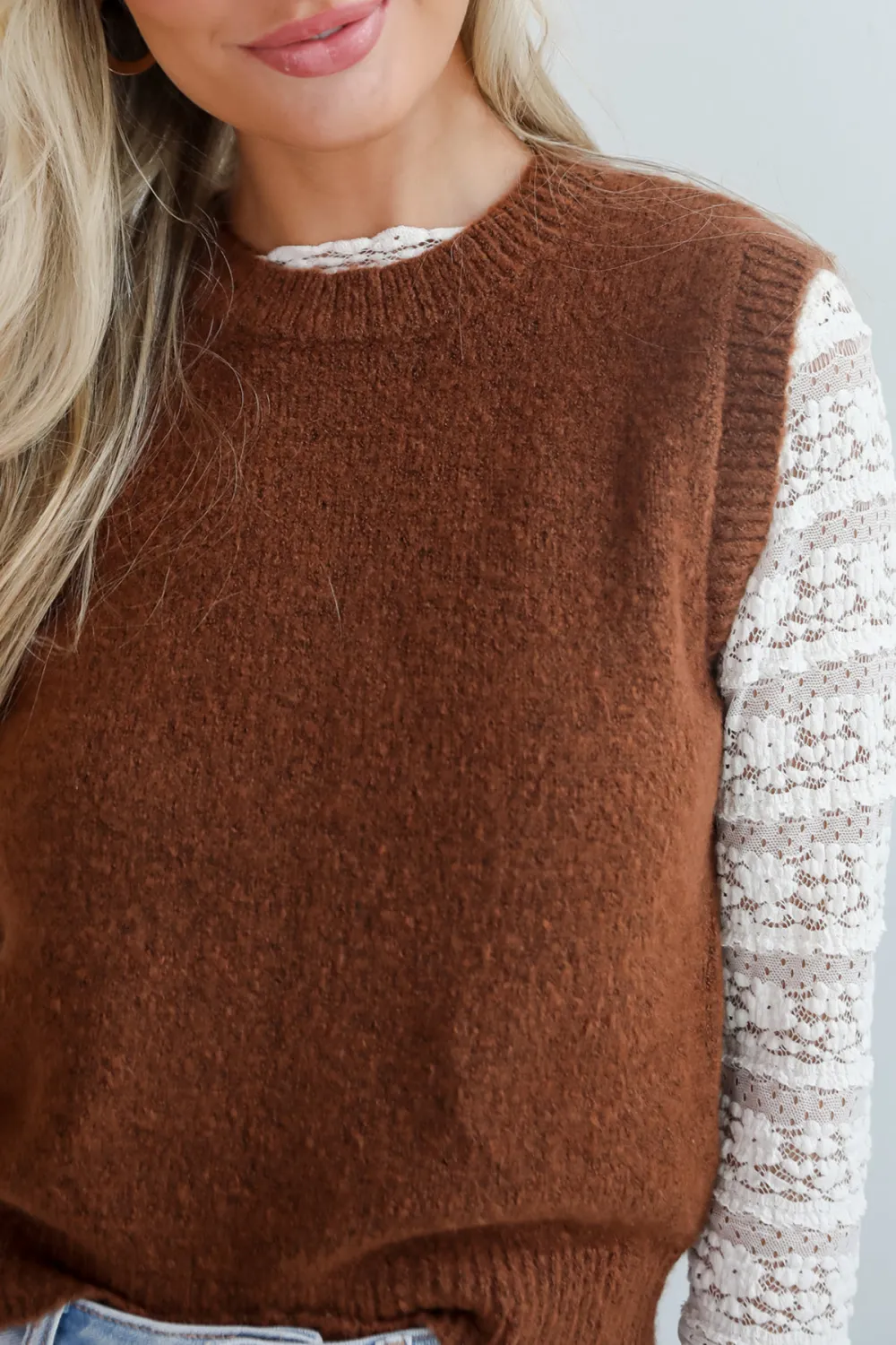 Stretchy Knit Fabrication Sweater Top