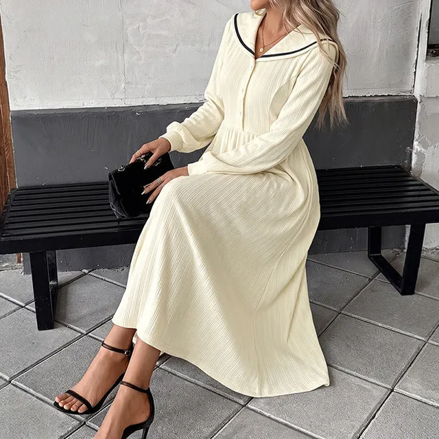 Women's V-Neck Long-Sleeve Button-Detail Maxi Dress