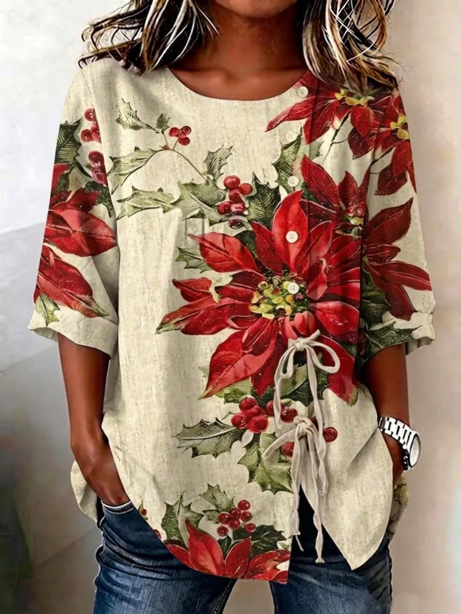Women's Cotton And Linen Printed Top