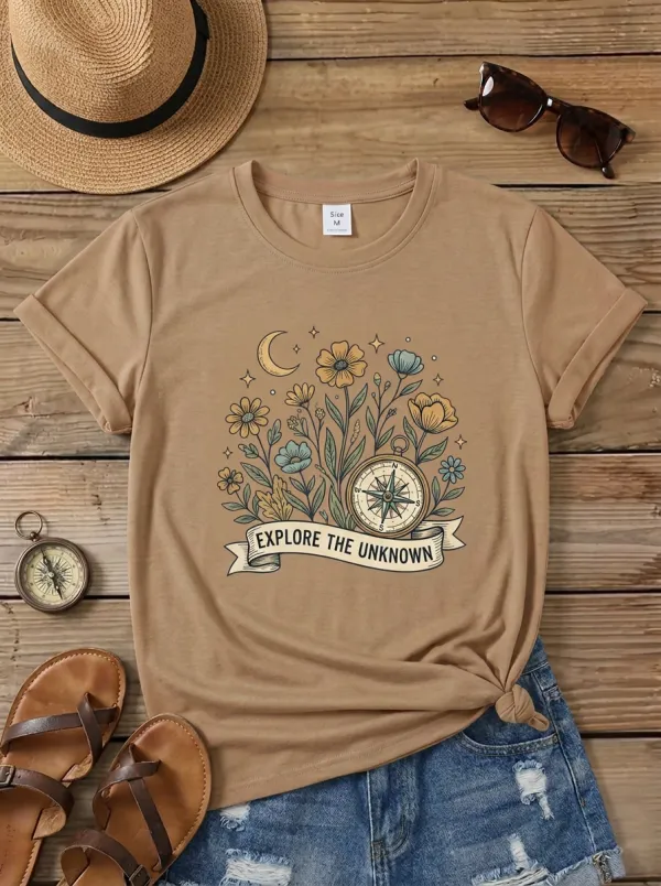 Adventure Lover Compass Floral Moon T-Shirt