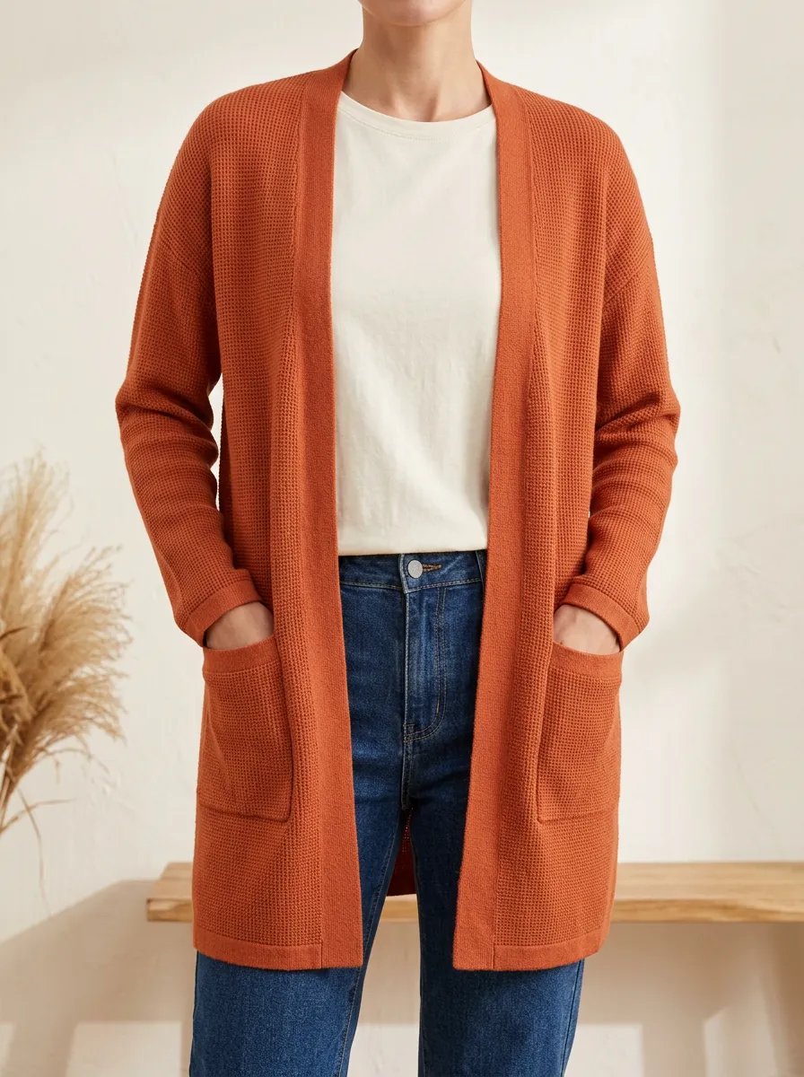 Classic Waffle-Knit Knit Cardigan