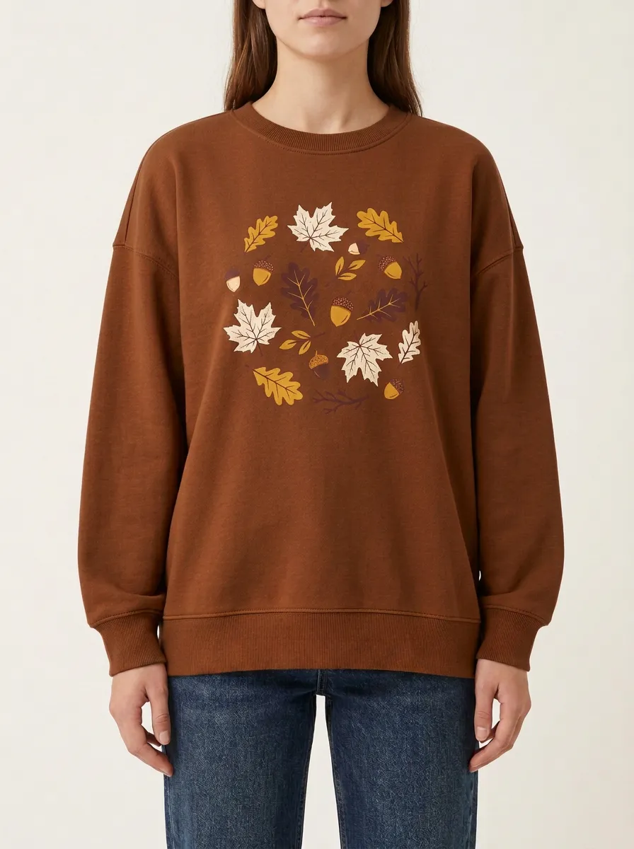 Prairie Maple-Leaf Printed Acorn Graphic Sweatshirt
