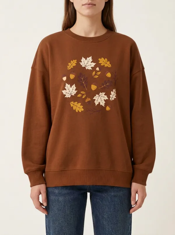 Prairie Maple-Leaf Printed Acorn Graphic Sweatshirt