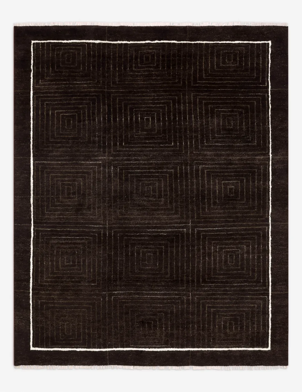Bordered Geometric Textured Hand Knotted Wool Area Rug