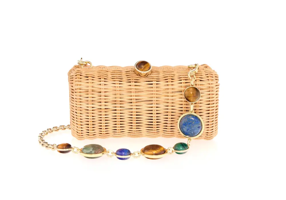 Distinctive Stone Accent Woven Basket Top Handle Bag