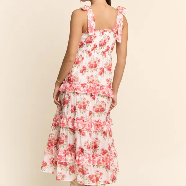 Modern Floral Smocked Tiered Ruffle Detail Dress