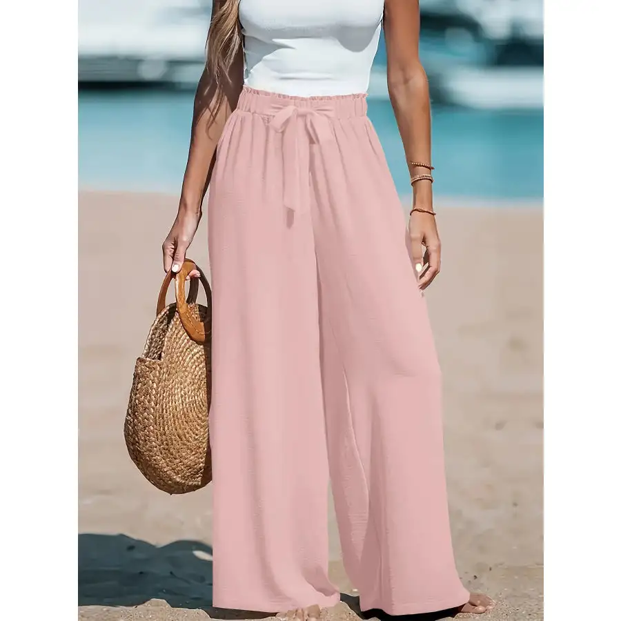 Full Size Drawstring Waist Wide Leg Pants Plus Size
