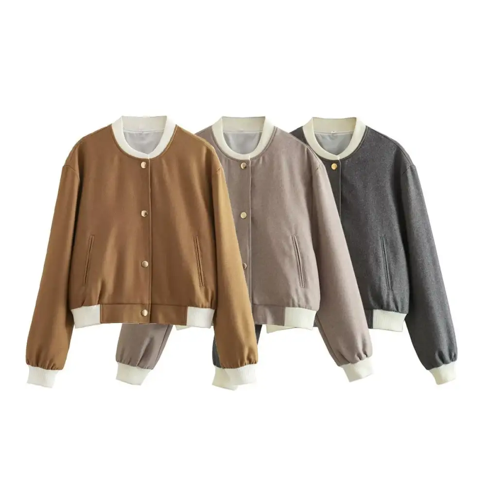 Varsity Cropped Snap Front Bomber Jacket