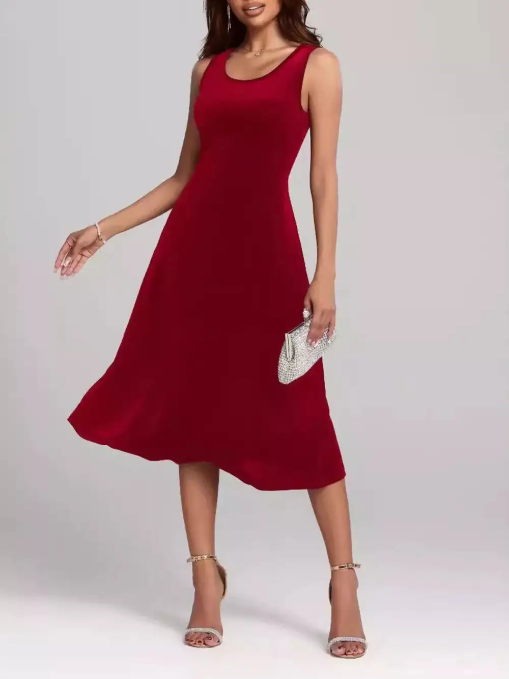 A Line Sleeveless Midi Dress