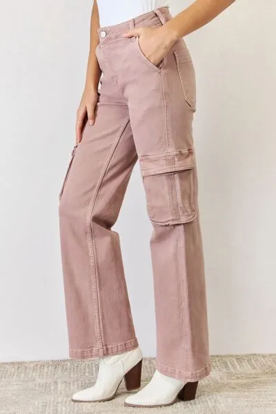 High Rise Cargo Wide Leg Denim Jeans