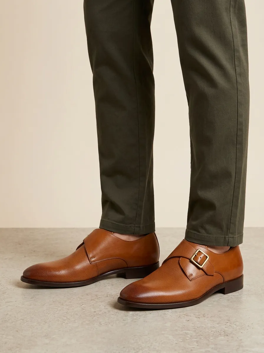 Men's Classic Business Perforated Leather Monk Strap Shoes