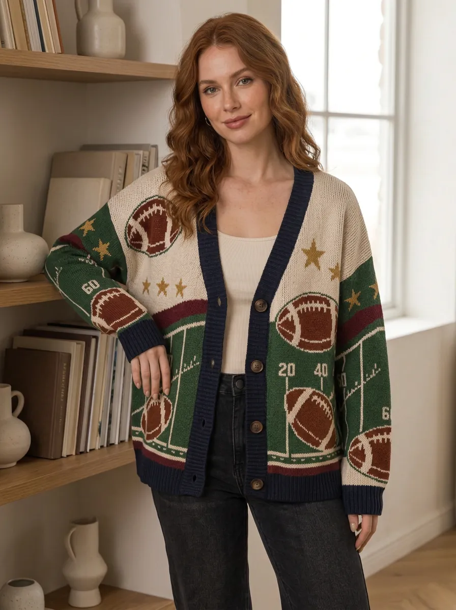 Women's Heritage Inspired Football Ball Knitted Cardigan