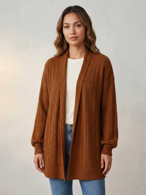 Textured Cable-Knit Knit Cardigan