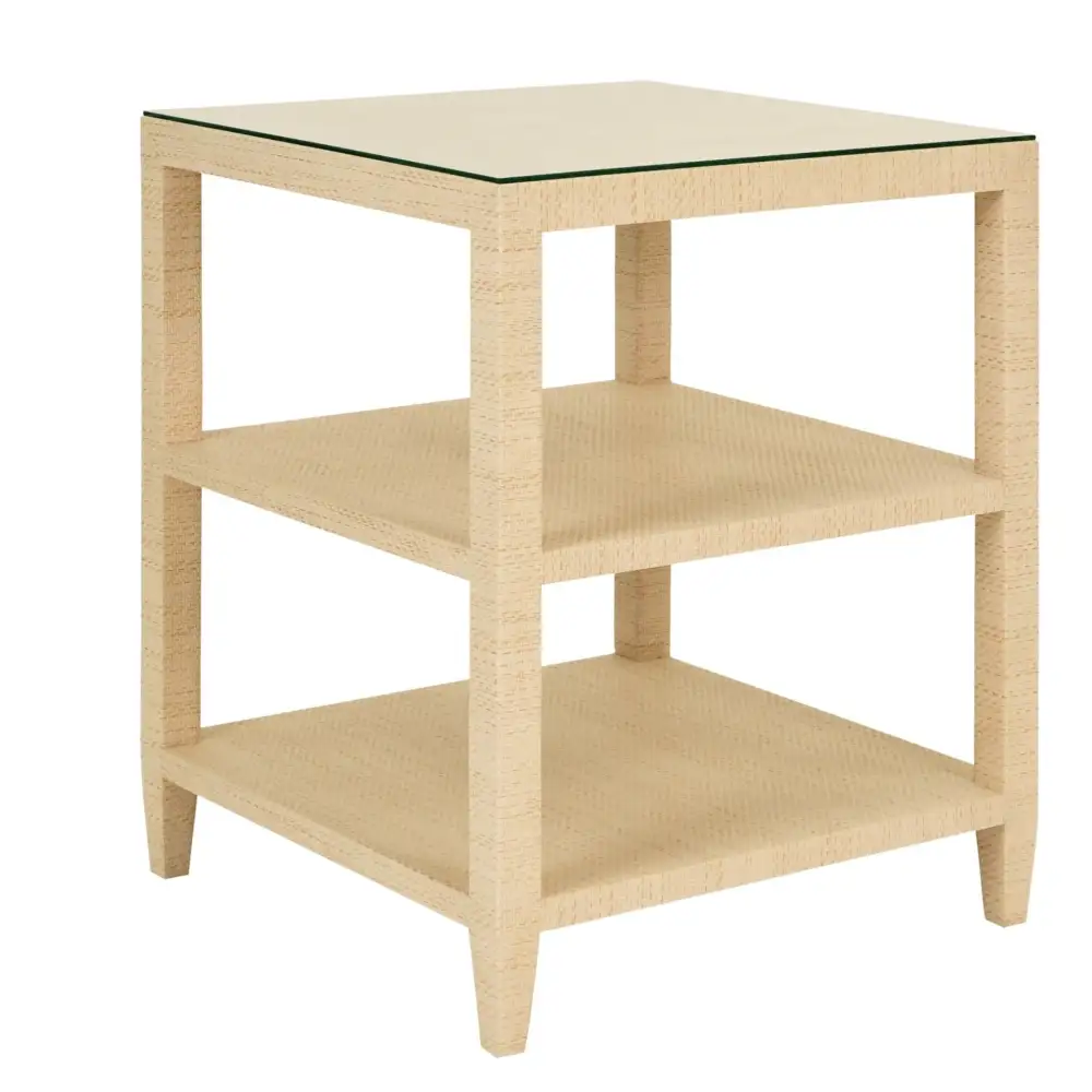 Glass Top Wood Side Table