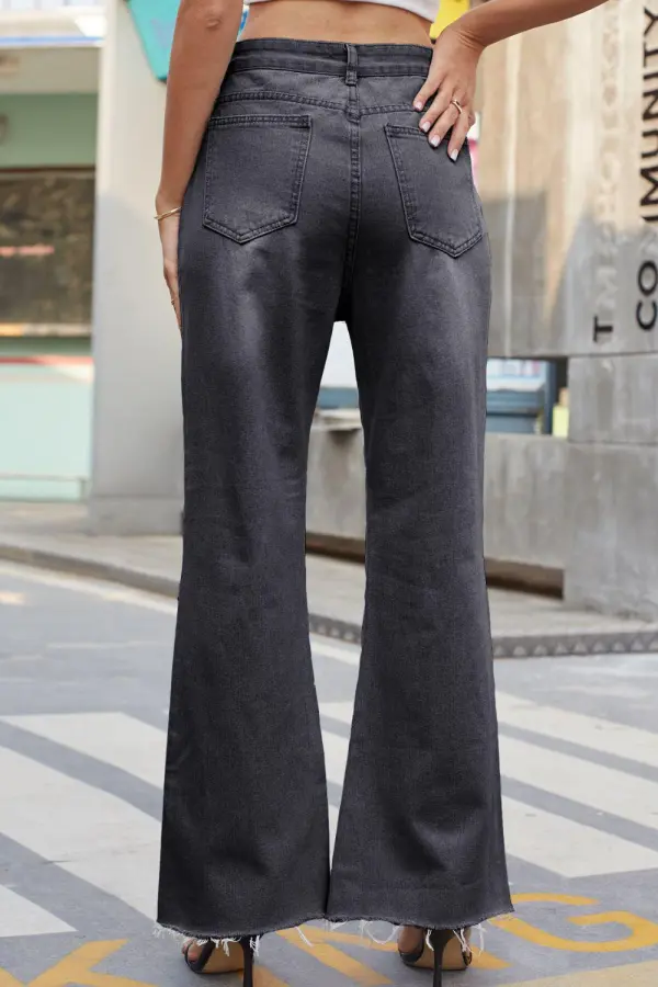 Distressed Buttoned Loose Fit Detail Denim Jeans