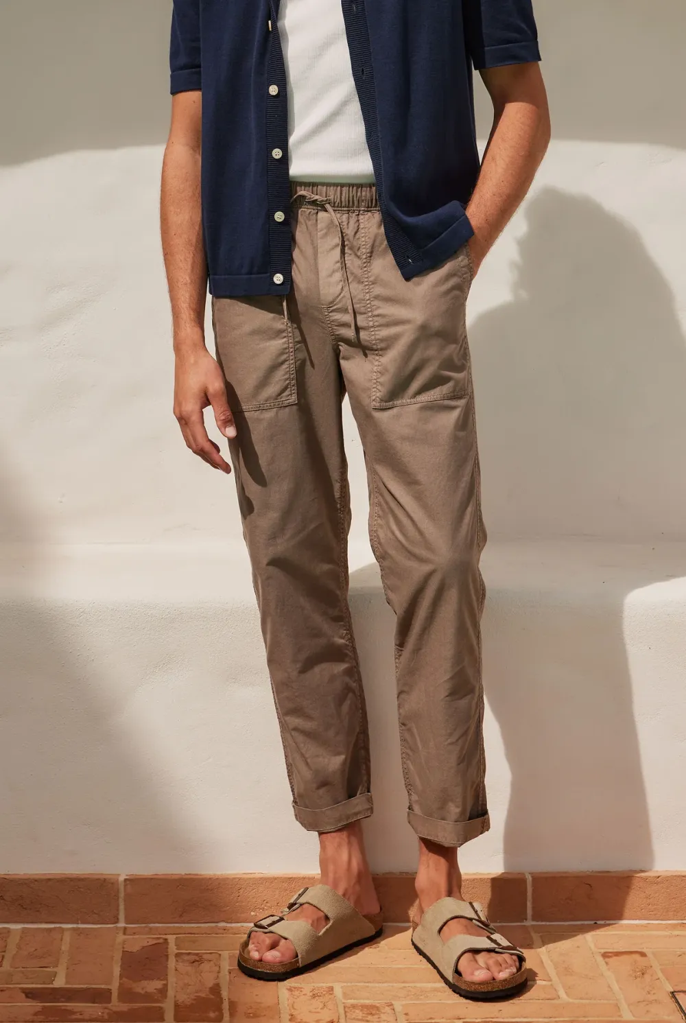 Relaxed Tapered Fit Linen Blend Casual Pants